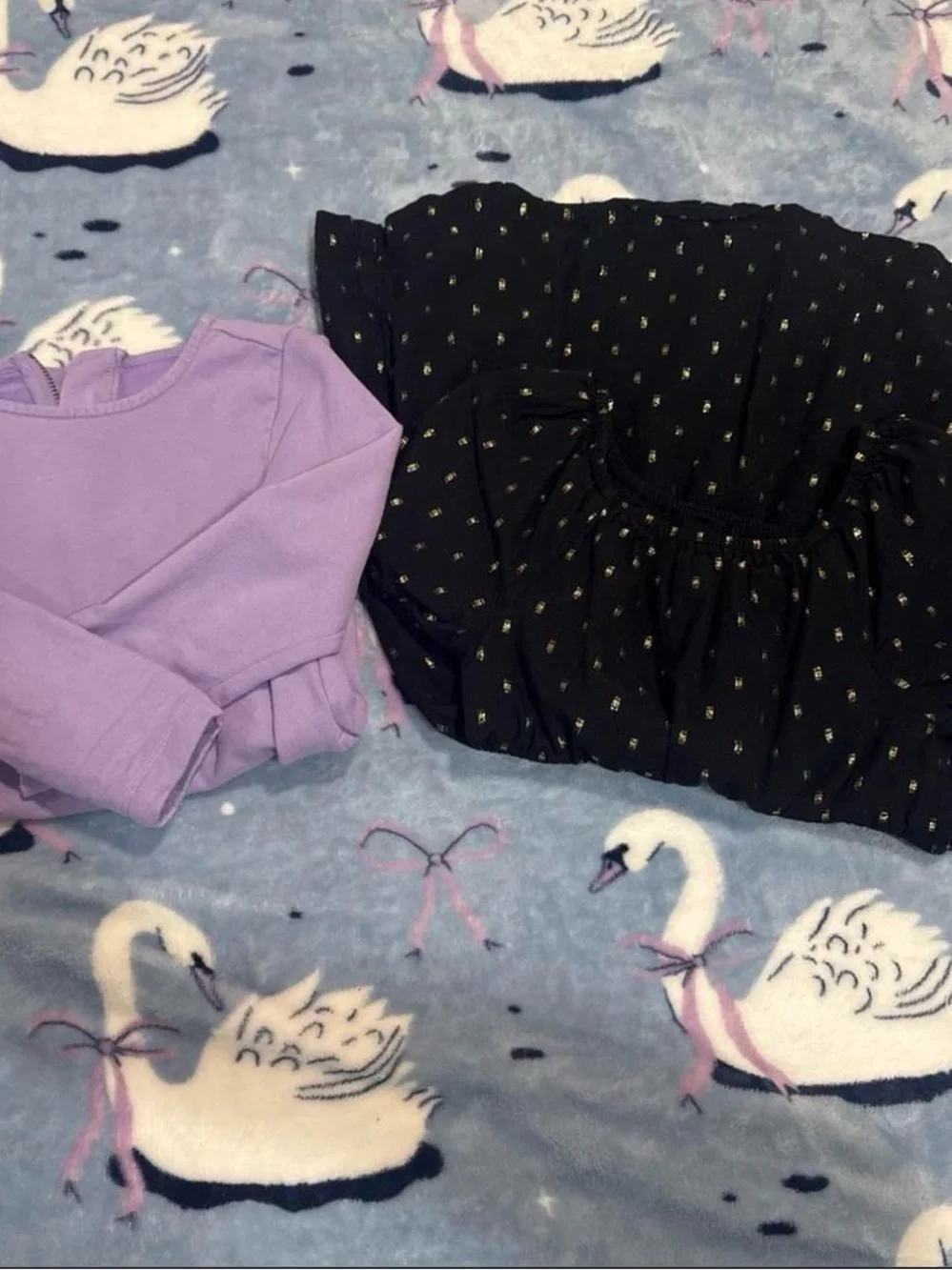 Girls' Lavender Long-Sleeve Dress & Black Puff-Sleeve Dress Set